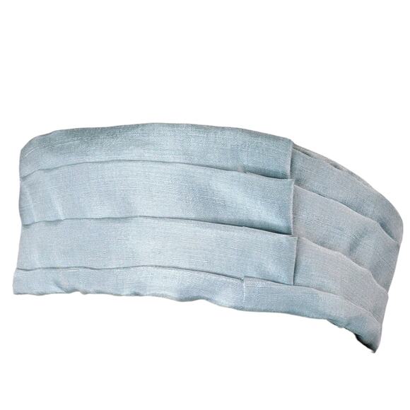 1960s Light Blue Pill Box Hat Hand Crafted Pleated Hat Band Design Size 6 Women - Picture 2 of 7